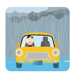 大雨時の水たまりにはご注意ください